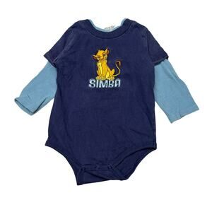 Vintage Disney The Lion King Simba Onesie Baby 18M Y2K Layered Sleeve